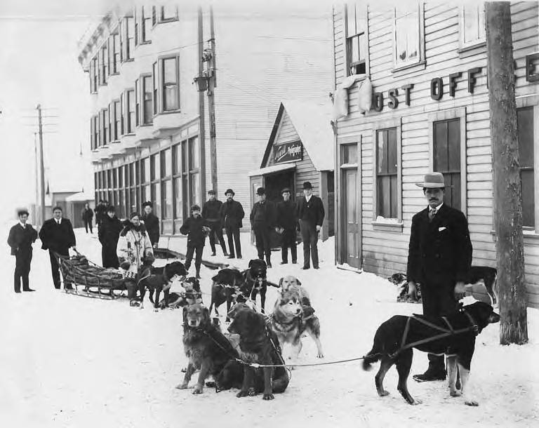 Historical dog sled mail delivery in Nome, Alaska
